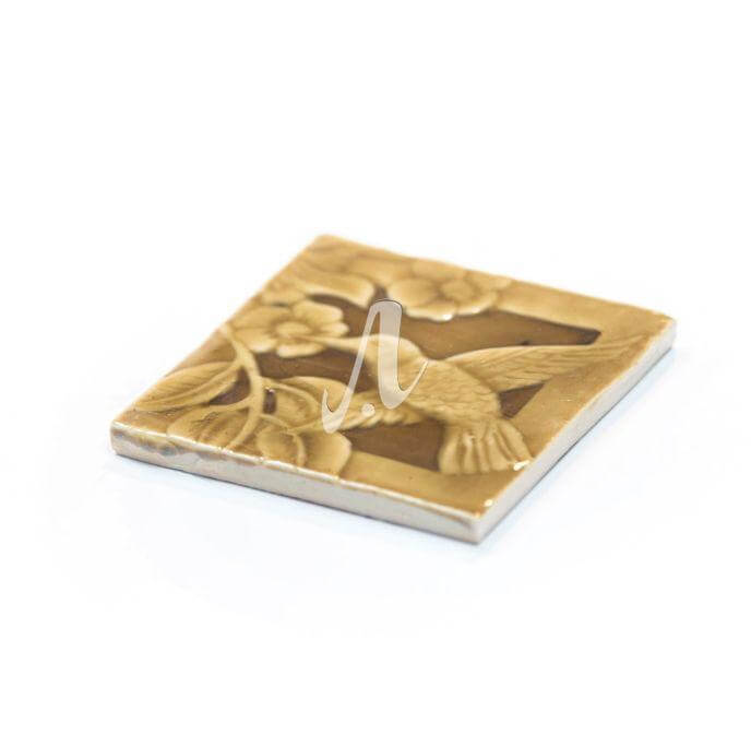 Gạch điểm 3D chim hoa hổ phách 10x10 Gạch điểm 3D chim hoa hổ phách 10x10