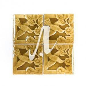 Gạch điểm 3D chim hoa hổ phách 10x10