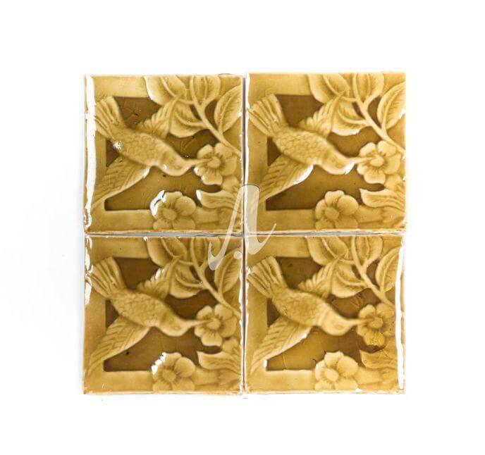 Gạch điểm 3D chim hoa hổ phách 10x10 Gạch điểm 3D chim hoa hổ phách 10x10