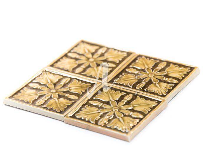 Gạch điểm 3D lá đối xứng hổ phách đậm 10x10 Gạch điểm 3D lá đối xứng hổ phách đậm 10x10