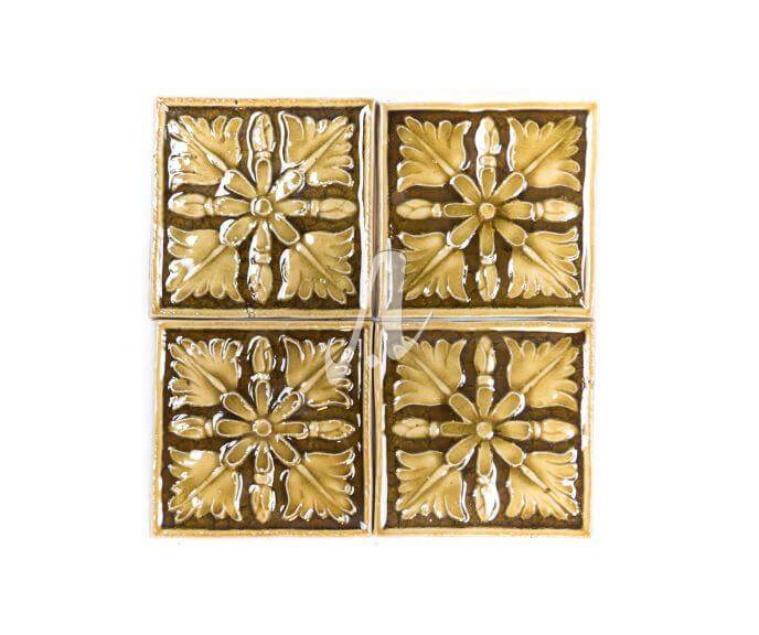 Gạch điểm 3D lá đối xứng hổ phách đậm 10x10