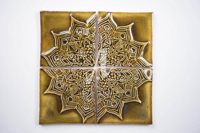 Gạch điểm 3D lá nho hổ phách 10x10 Gạch điểm 3D lá nho hổ phách 10x10