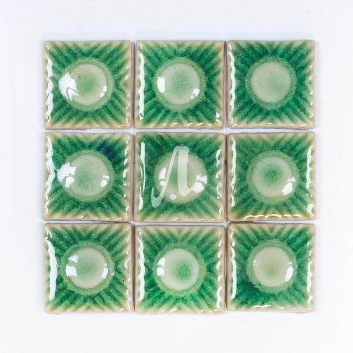 Gạch điểm 3D chấm tròn xanh non 5x5 Gạch điểm 3D chấm tròn xanh non 5x5