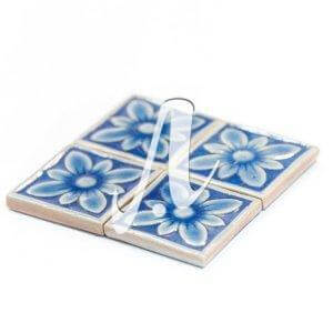 Gạch điểm 3D hoa mai xanh coban 6x6