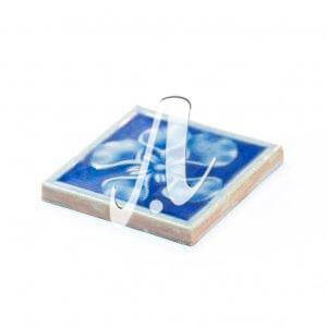 Gạch điểm 3D hoa đào xanh coban 8x8