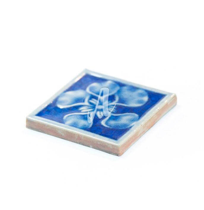 Gạch điểm 3D hoa đào xanh coban 8x8 Gạch điểm 3D hoa đào xanh coban 8x8