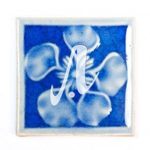 Gạch điểm 3D hoa đào xanh coban 8x8